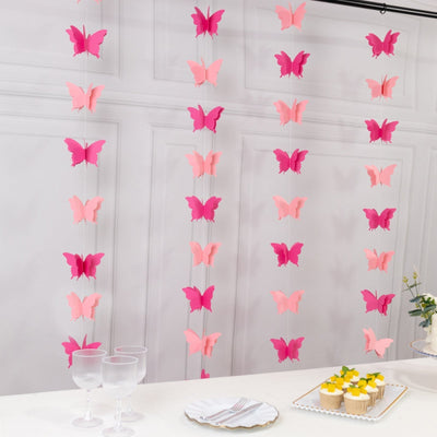 2 Pack 9ft Pink 3D Paper Butterfly Hanging Garland Streamers Party String Banners - Decorations