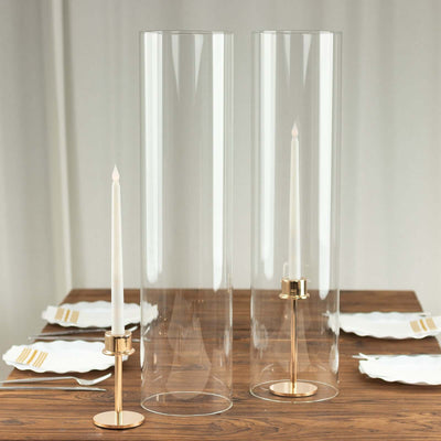 2-Pack Clear Glass Candelabra Shades Open End Hurricane Design - Stylish Table Centerpiece 24’’ - Centerpieces
