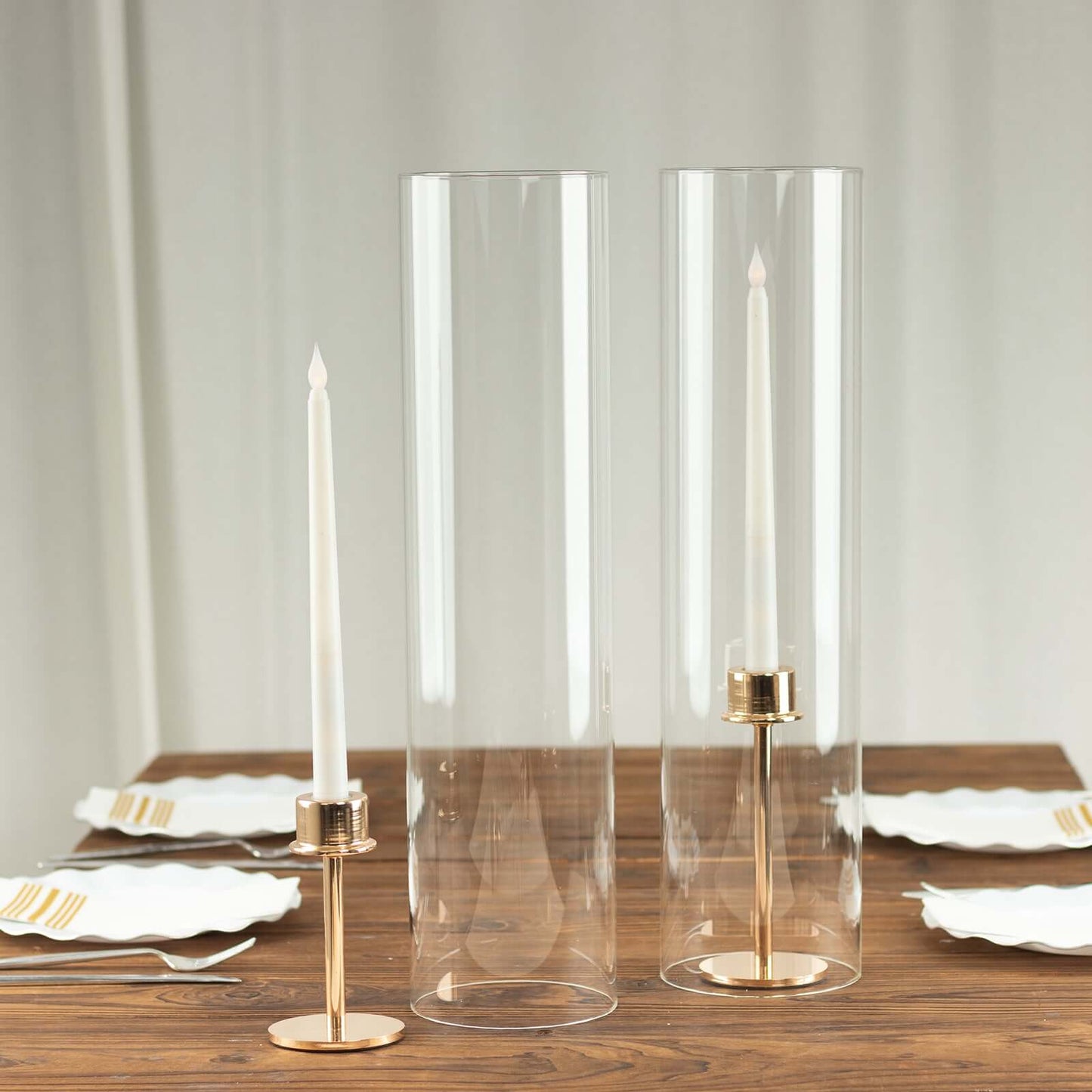 2-Pack Clear Glass Candelabra Shades Open End Hurricane Design - Stylish Table Centerpiece 20"