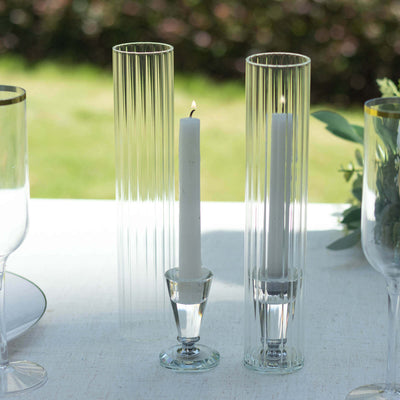2-Pack Clear Ribbed Glass Hurricane Shades Open End Design - Stylish Candelabra Pillar Candle Holder Table Centerpiece