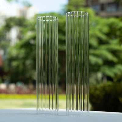 2-Pack Clear Ribbed Glass Hurricane Shades Open End Design - Stylish Candelabra Pillar Candle Holder Table Centerpiece