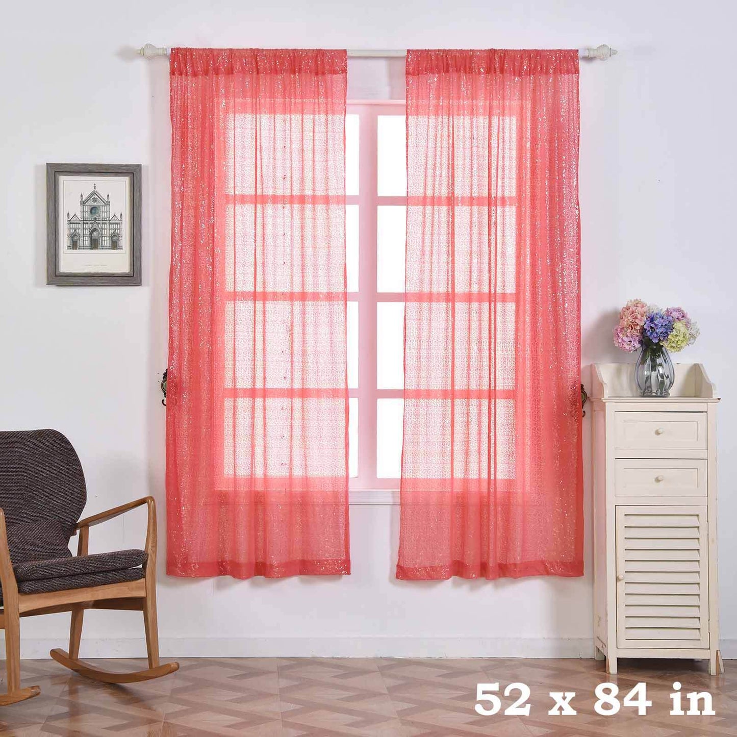 2 Pack Coral Sequin Curtains With Rod Pocket Window Treatment Panels - 52"x84â€