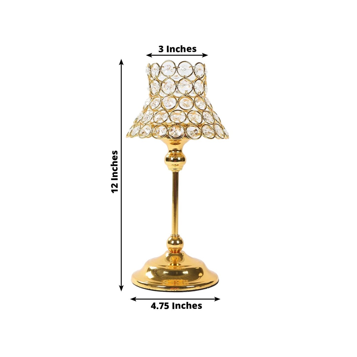 2 Pack Crystal Beaded Candle Holders â€“ 12’’ Tall Gold Metal Centerpieces with Lamp-Inspired Shade for Tables & Events