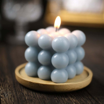 2-Pack Decorative Paraffin Wax Candles Bubble Cube Design Dusty Blue - Unscented Long Burning Pillar Candle Set 2"