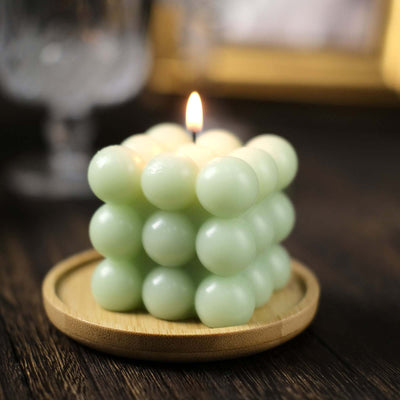 2-Pack Decorative Paraffin Wax Candles Bubble Cube Design Sage Green - Unscented Long Burning Pillar Candle Set 2"