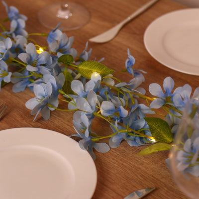 2-Pack Garland String Lights Jasmine Silk Flower Design Blue Warm White - Battery Operated Hanging DÃ©cor 6ft - LED