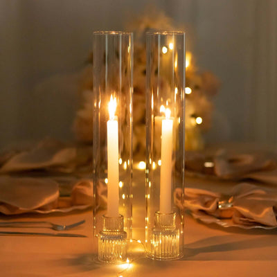 2-Pack Glass Pillar Hurricane Candle Shades - Clear Chimney Tube with 2.25’’ Wide Open Ends 14’’ - Centerpieces