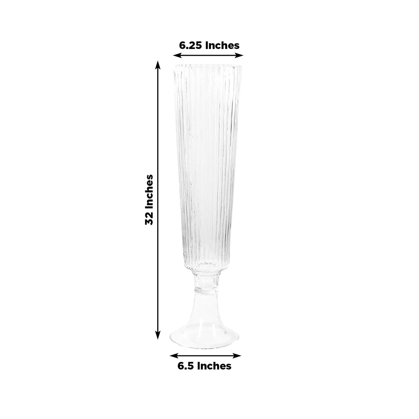 2-Pack Glass Trumpet Vases Ribbed Design Clear - Durable Flower Centerpieces for Events 32’’ - Centerpieces