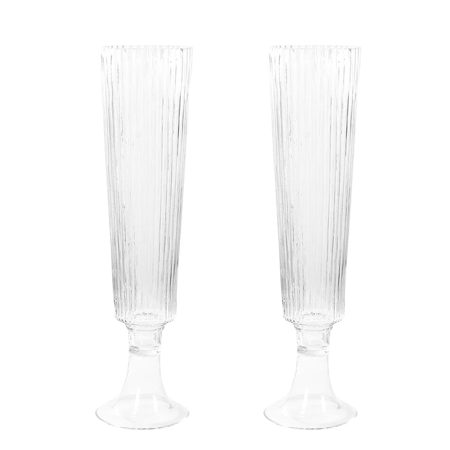 2-Pack Glass Trumpet Vases Ribbed Design Clear - Durable Flower Centerpieces for Events 32’’ - Centerpieces