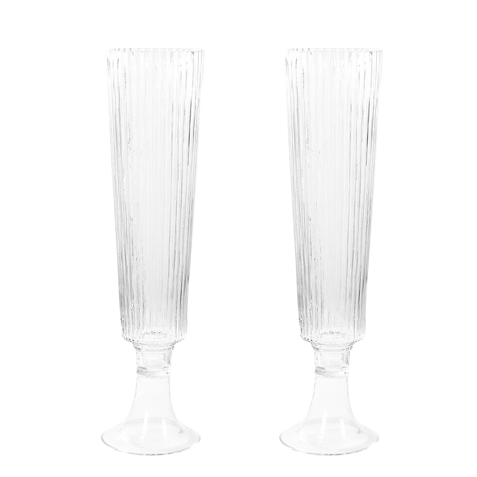 2-Pack Glass Trumpet Vases Ribbed Design Clear - Durable Flower Centerpieces for Events 32’’ - Centerpieces