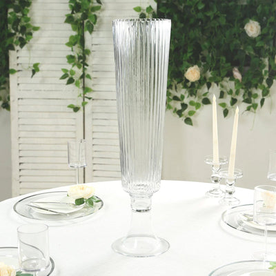 2-Pack Glass Trumpet Vases Ribbed Design Clear - Durable Flower Centerpieces for Events 32’’ - Centerpieces