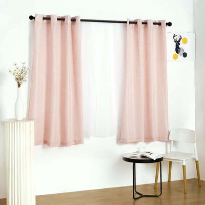 2 Pack Handmade Blush Faux Linen Curtains 52"x64", Curtain Panels With Chrome Grommets -