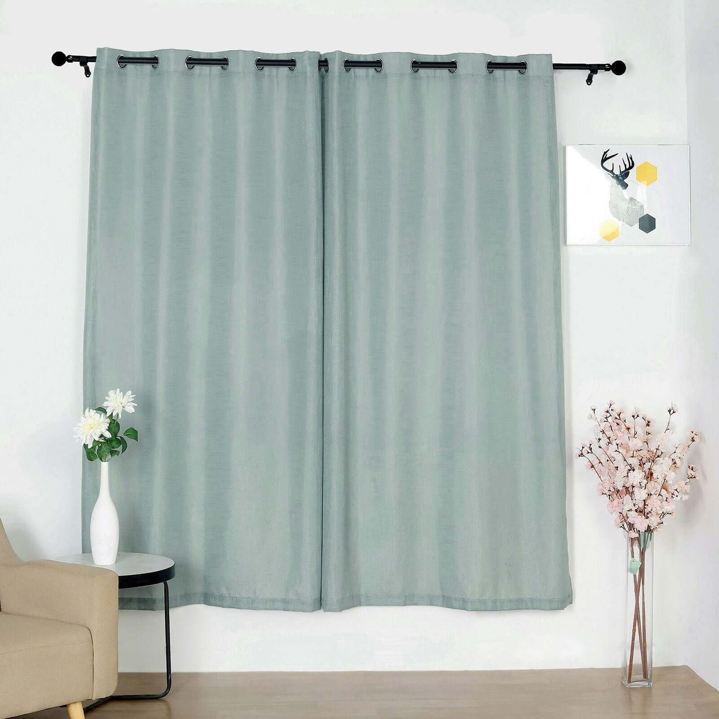2 Pack Handmade Dusty Blue Faux Linen Curtains 52"x84", Curtain Panels With Chrome Grommets