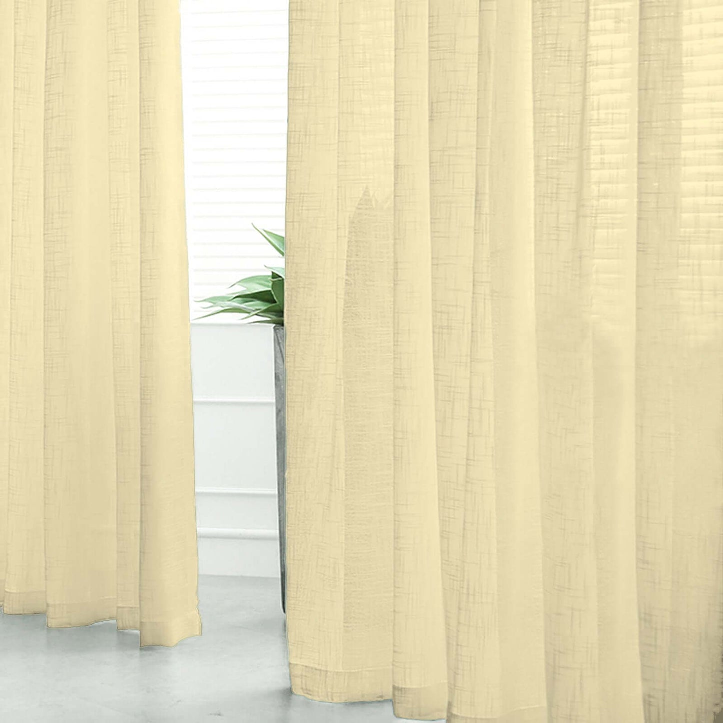 2 Pack Handmade Ivory Faux Linen Curtains 52"x96", Curtain Panels With Chrome Grommets