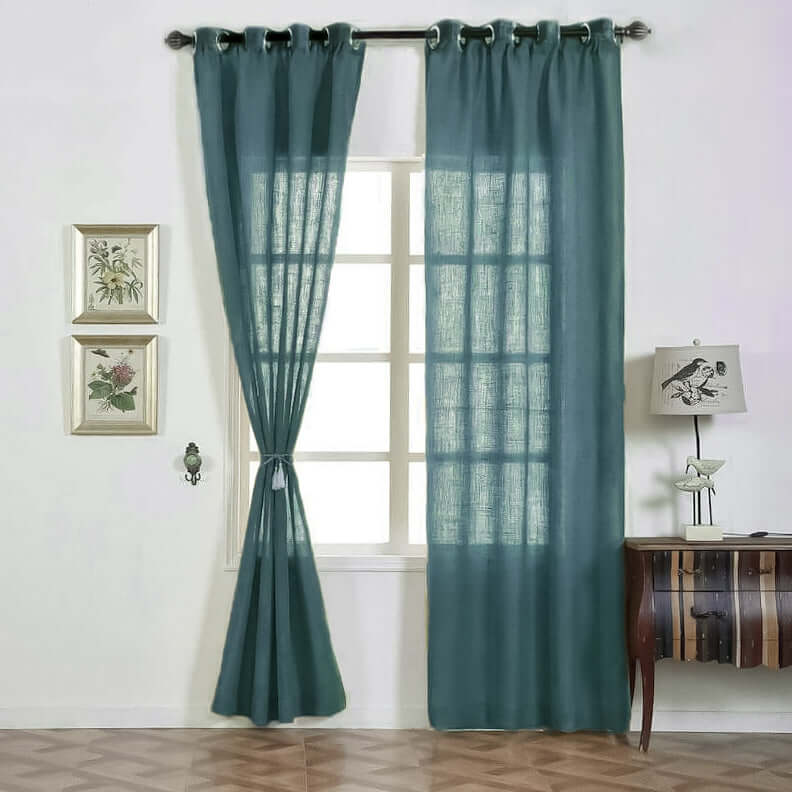 2 Pack Handmade Light Blue Faux Linen Curtains 52"x108", Curtain Panels With Chrome Grommets