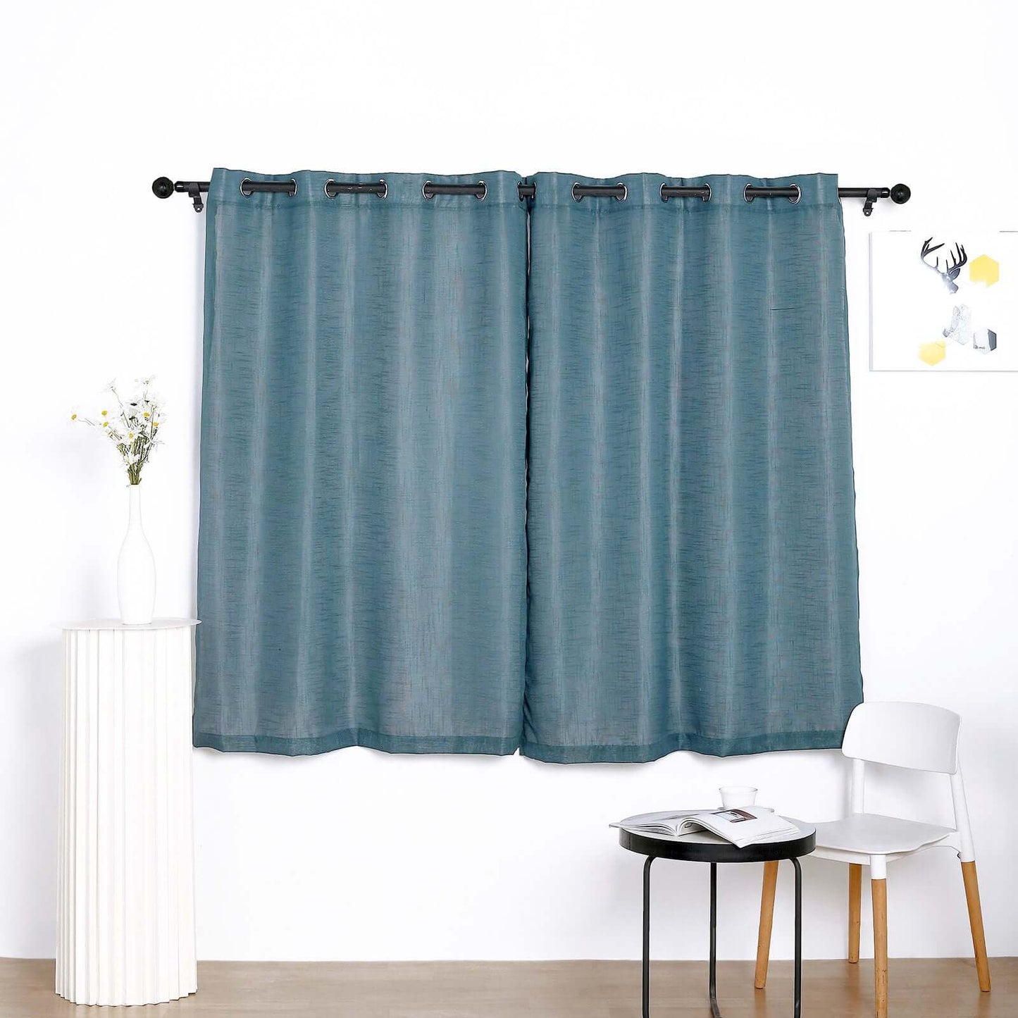 2 Pack Handmade Light Blue Faux Linen Curtains 52"x64", Curtain Panels With Chrome Grommets