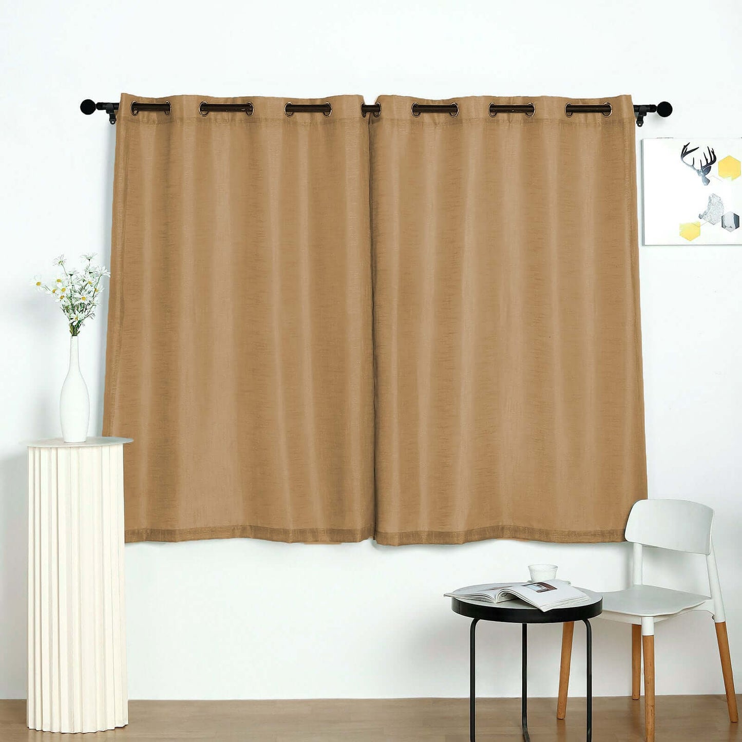 2 Pack Handmade Natural Faux Linen Curtains 52"x64", Curtain Panels With Chrome Grommets