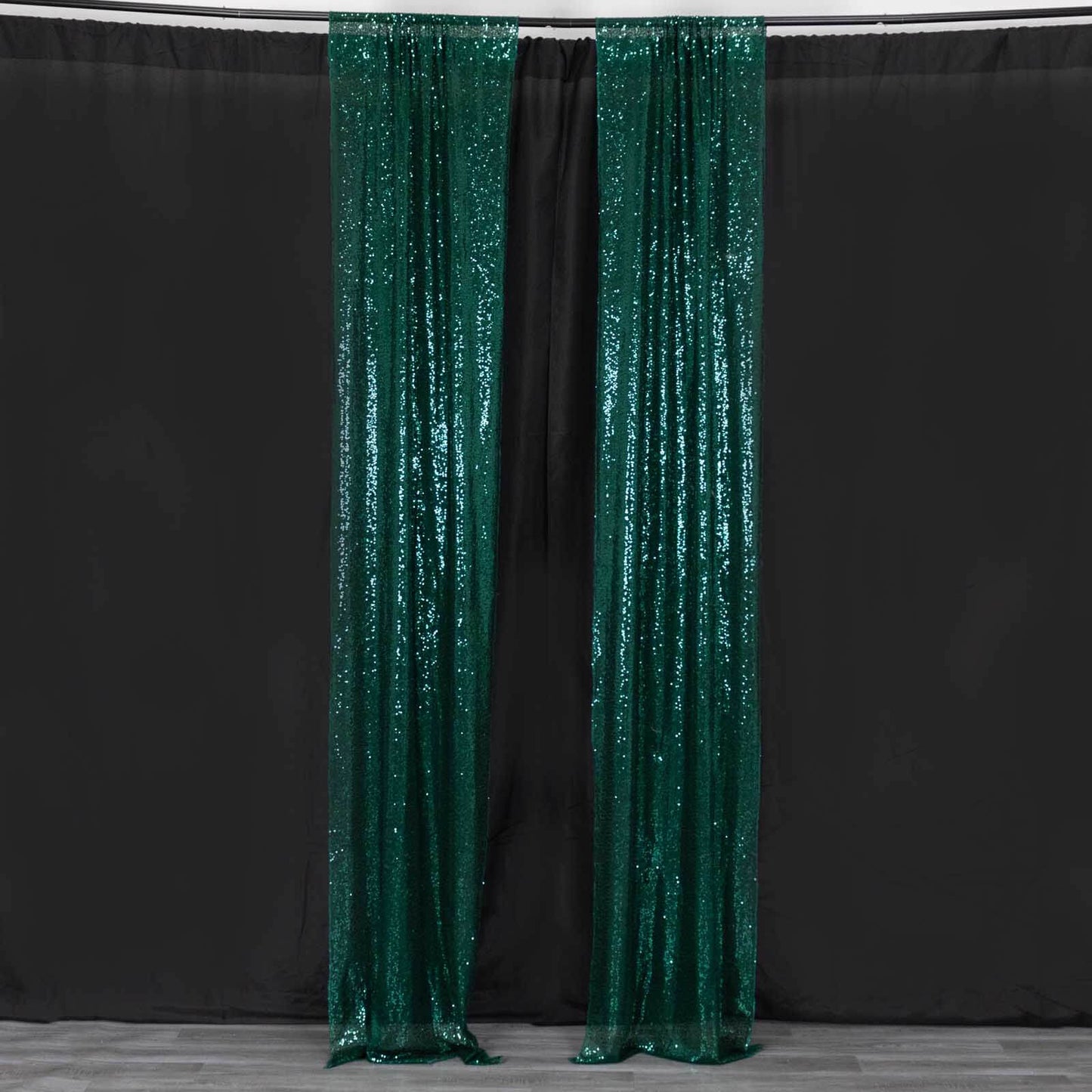 2 Pack Hunter Emerald Green Sequin Event Curtain Drapes with Rod Pockets, Seamless Backdrop Event Panels - 8ftx2ft