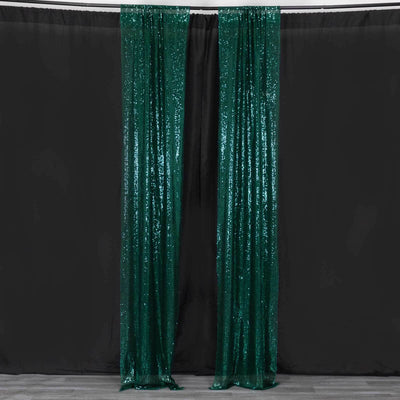 2 Pack Hunter Emerald Green Sequin Event Curtain Drapes with Rod Pockets, Seamless Backdrop Event Panels - 8ftx2ft