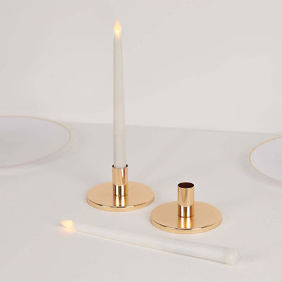 2-Pack Metal Taper Candle Holders Short Vintage Retro Style Gold with Round Disc Base - Decorative Candle Sticks 4"x2"