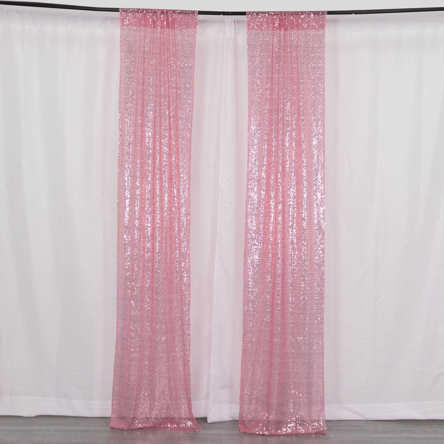 2 Pack Pink Sequin Event Curtain Drapes with Rod Pockets, Seamless Backdrop Event Panels - 8ftx2ft