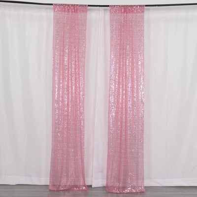 2 Pack Pink Sequin Event Curtain Drapes with Rod Pockets, Seamless Backdrop Event Panels - 8ftx2ft
