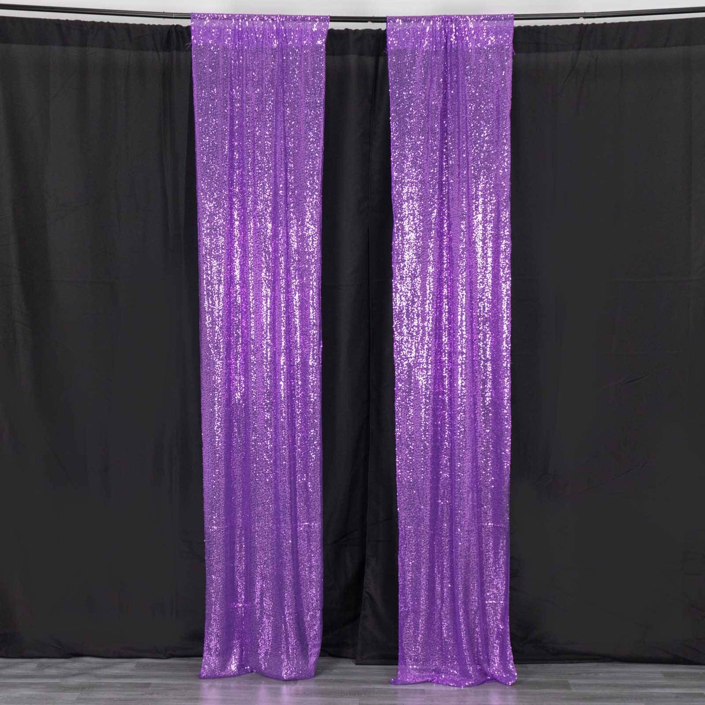 2 Pack Purple Sequin Event Curtain Drapes with Rod Pockets, Seamless Backdrop Event Panels - 8ftx2ft
