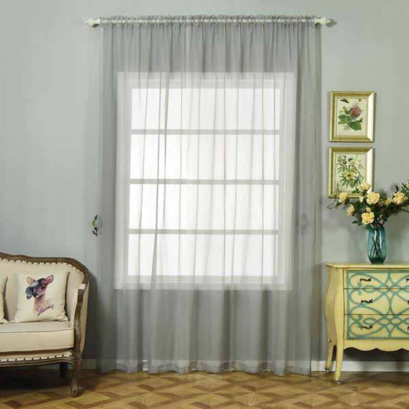 2 Pack Silver Sheer Organza Curtains With Rod Pocket Window Treatment Panels - 52"x108"