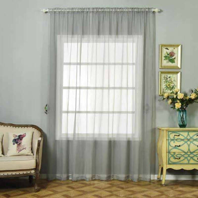2 Pack Silver Sheer Organza Curtains With Rod Pocket Window Treatment Panels - 52"x108"