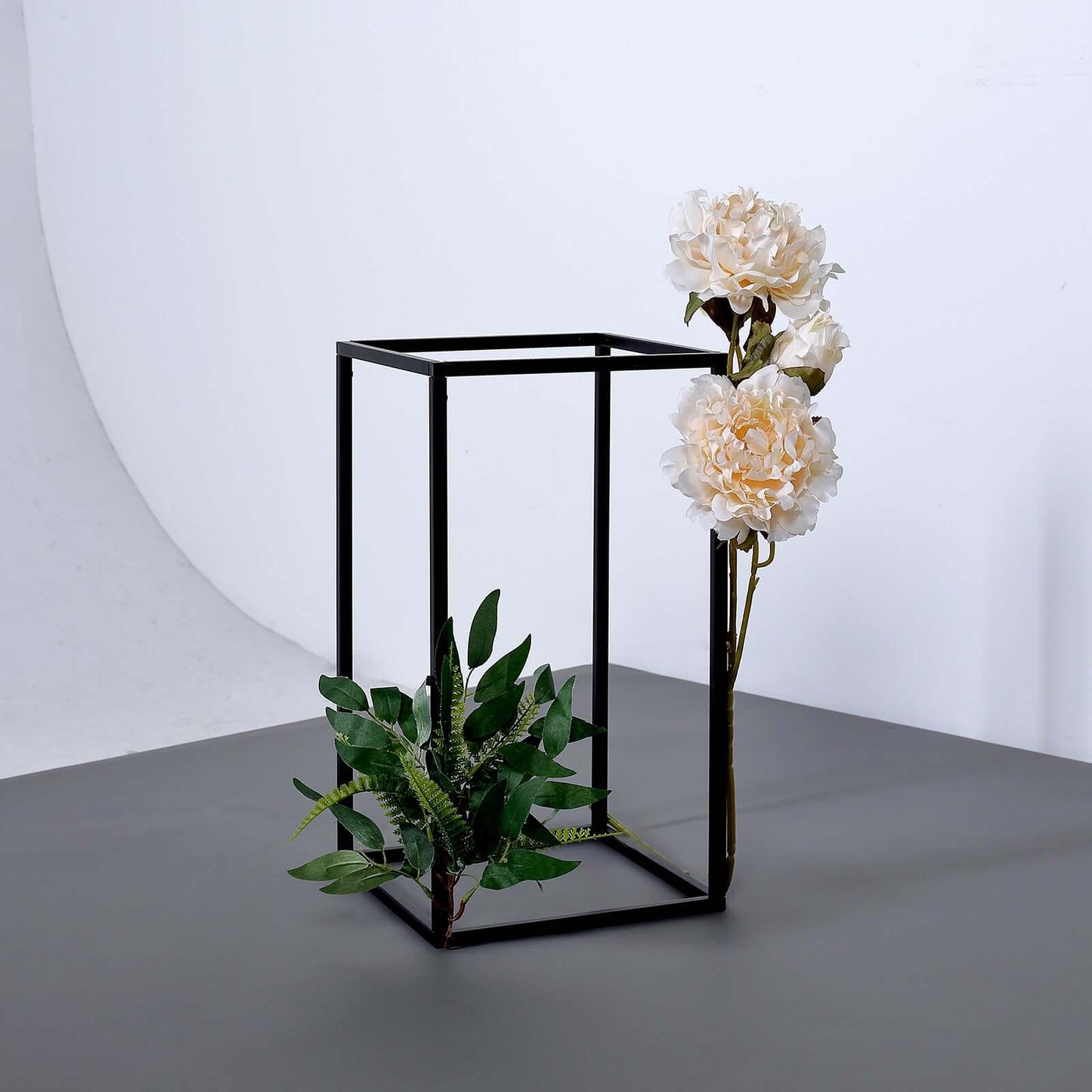 2-Pack Wedding Flower Stand Matte Black Metal Geometric Column Frame Rectangular - Versatile Floral Pedestal for Sophisticated Arrangements 16"
