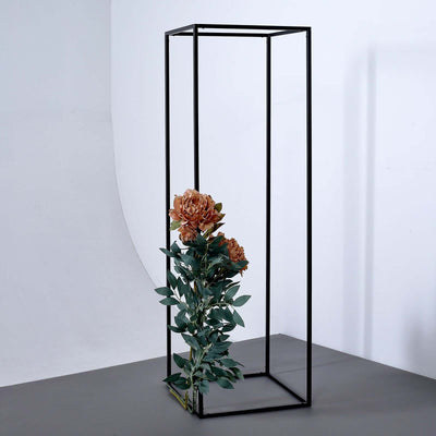 2-Pack Wedding Flower Stand Matte Black Metal Geometric Column Frame Rectangular - Versatile Floral Pedestal for Sophisticated Arrangements 40"
