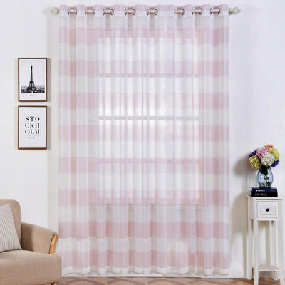 2 Pack White Blush Cabana Print Faux Linen Curtain Panels With Chrome Grommet - 52"x108"
