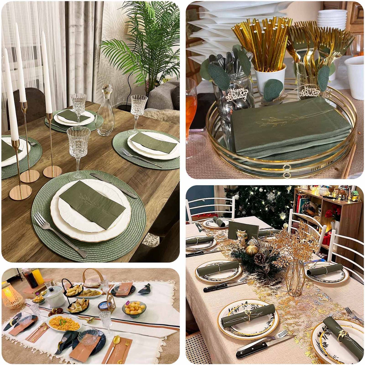 50-Pack Paper Dinner Napkins Terracotta (Rust) with Gold Embossed Leaf - Stylish 2-Ply Disposable Napkins for Weddings 18GSM