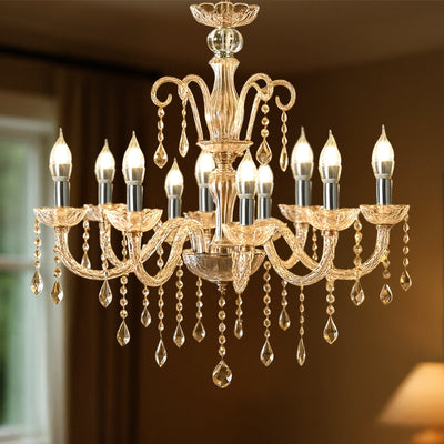 2-Tier Crystal Chandelier with 10 LED Candle Bulbs â€“ Silver Acrylic Ceiling Light Fixture with Decorative Upper