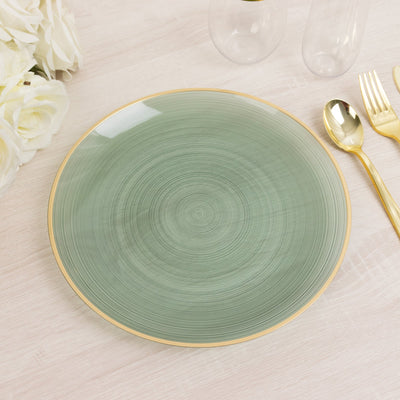 20-Pack 10’’ Plastic Dinner Plates Round Transparent Dusty Sage Green Swirl with Gold Rim â€“ Crystal-Like Elegant