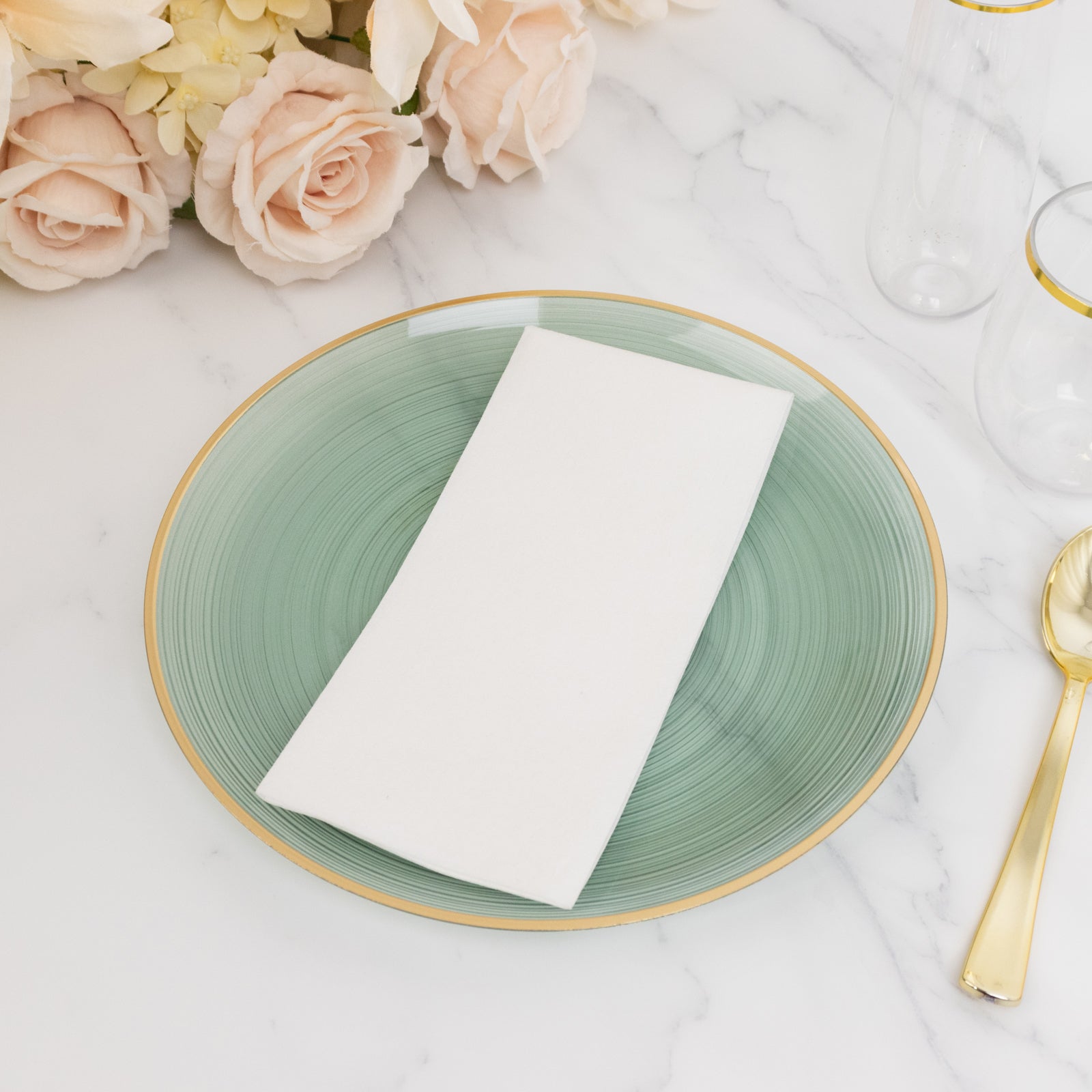 20-Pack 10’’ Plastic Dinner Plates Round Transparent Dusty Sage Green Swirl with Gold Rim â€“ Crystal-Like Elegant