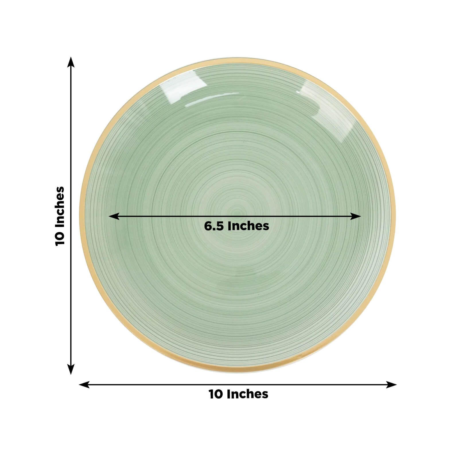 20-Pack 10’’ Plastic Dinner Plates Round Transparent Dusty Sage Green Swirl with Gold Rim â€“ Crystal-Like Elegant