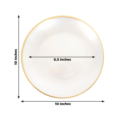20-Pack 10’’ Plastic Dinner Plates Round Transparent Pearl White Swirl with Gold Rim â€“ Crystal-Like Elegant Party