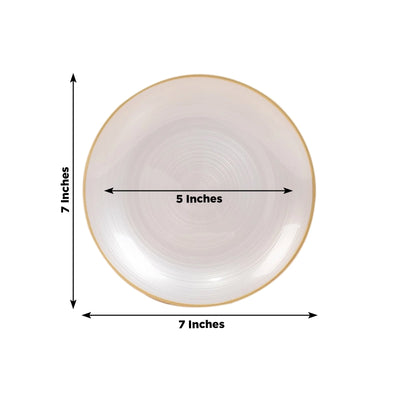 20-Pack 7’’ Plastic Salad Dessert Plates Round Transparent Pearl White Swirl with Gold Rim â€“ Crystal-Like Elegant