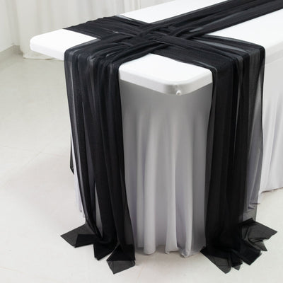 20-Pack 9ft Sheer Table Runners â€“ Black Shimmer Sheer Drapes Wrinkle-Free - Runners