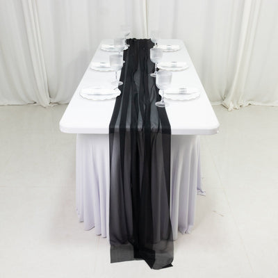20-Pack 9ft Sheer Table Runners â€“ Black Shimmer Sheer Drapes Wrinkle-Free - Runners