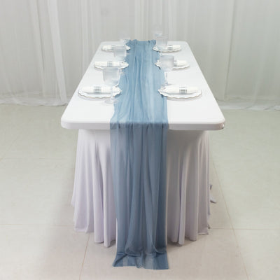 20-Pack 9ft Sheer Table Runners â€“ Dusty Blue Shimmer Sheer Drapes Wrinkle-Free - Runners