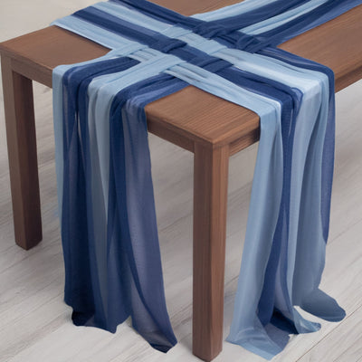 20-Pack 9ft Sheer Table Runners â€“ Navy Blue/Dusty Blue Shimmer Sheer Drapes Wrinkle-Free - Runners