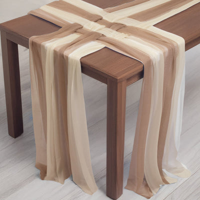 20-Pack 9ft Sheer Table Runners â€“ Taupe/Beige Shimmer Sheer Drapes Wrinkle-Free - Runners