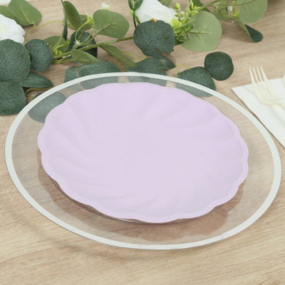 20 Pack Biodegradable Dinner Plates in Lavender Lilac â€“ 9’’ Swirl Scalloped Pastel Color Compostable Bamboo Party