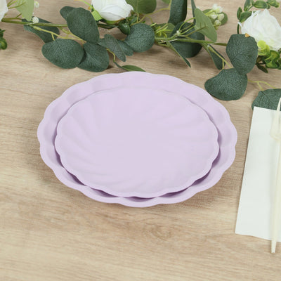 20 Pack Biodegradable Salad Plates in Lavender Lilac â€“ 7" Swirl Scalloped Pastel Color Compostable Bamboo Dessert Plates, Elegant Disposable Tableware