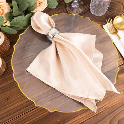 20 Pack Economy Plastic Round Charger Plates 13’’ in Clear Sunflower Design with Gold Scalloped Rim - Table Setting