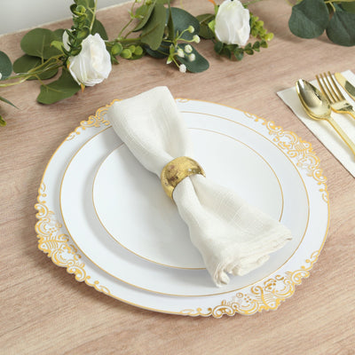 20-Pack Economy Plastic Round Charger Plates 13’’ in White with Gold Embossed Baroque Rim Stylish Dinner Party Serving