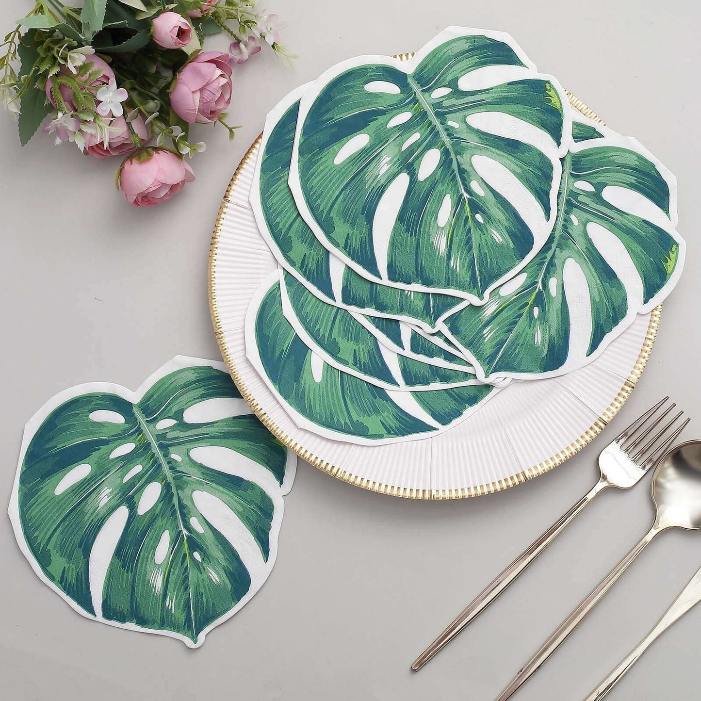 20-Pack Paper Cocktail Napkins with Tropical Leaf Design Green - Stylish Disposable Napkins for Events