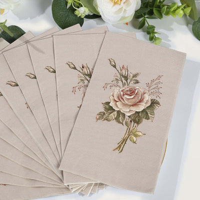 20-Pack Paper Dinner Napkins Ivory with Vintage Pink Rose Print 2 Ply - Stylish Boho Napkins for Events - Napkins